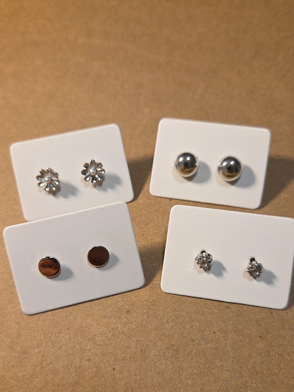 Silver Tone Floral and Ball Stud Earring Set - 4 Pairs